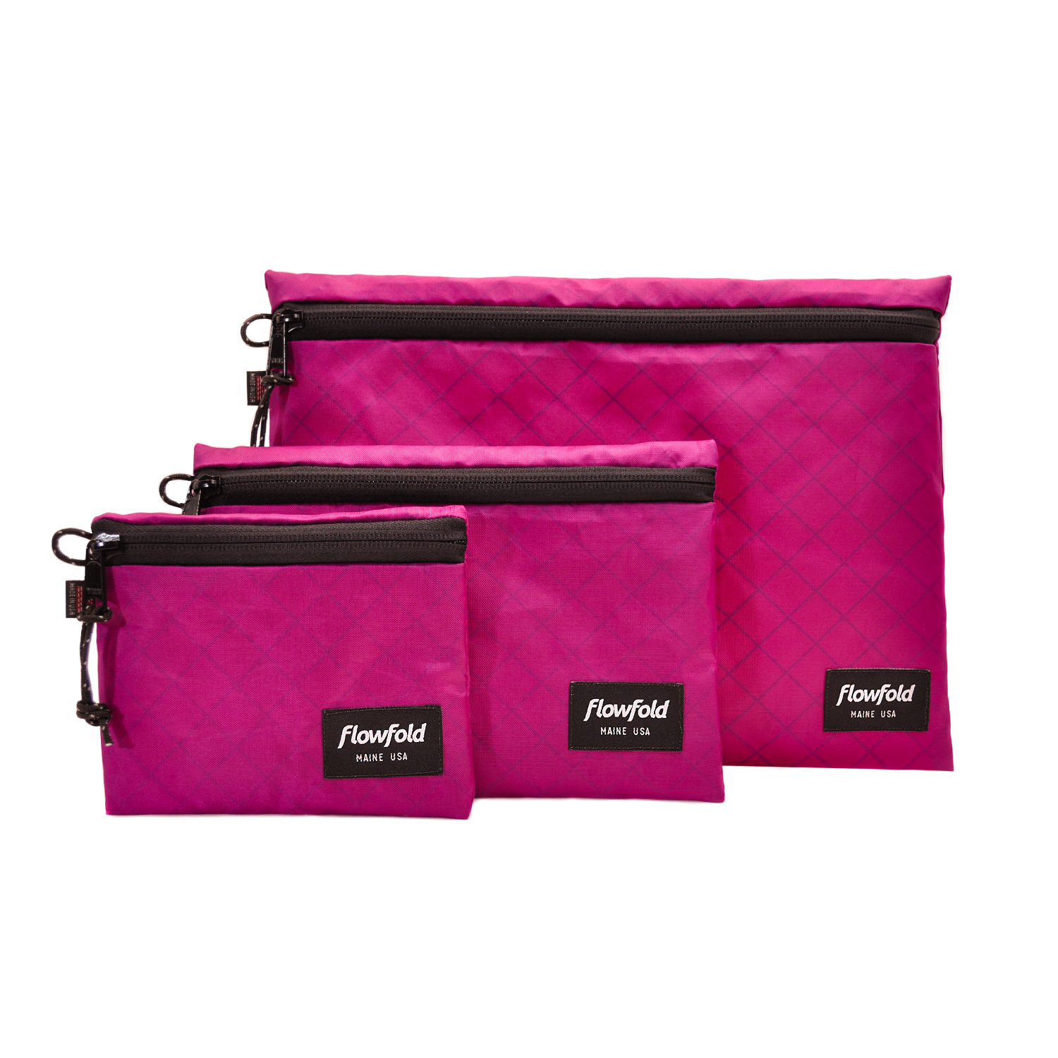  Utility Zipper Pouches Set Magenta EcoPak Recycled Polyester